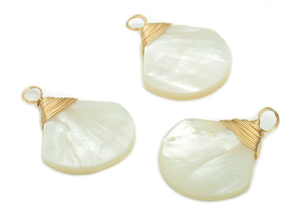 Natural Shell Earring Charms - Brass Shell Pendant - Iron Loop - Natural Stone - Gold Tone Plated Brass – 31.95x25.1x2.86mm – NS1575 - DOMEDBAZAAR
