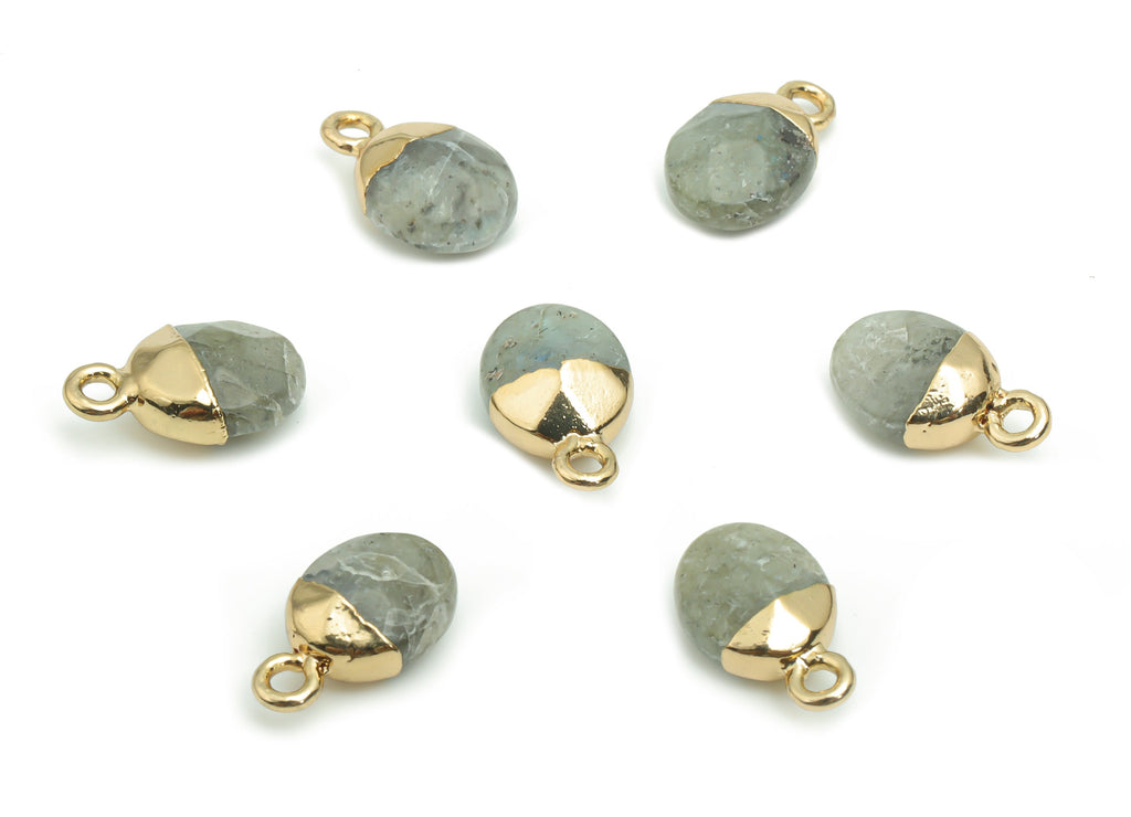 Gray Labradorite Mini Round Charms - Brass Circle Pendant - Iron Loop - Natural Stone - Gold Tone Plated Brass – 13.52x8.07x5.3mm – NS1577C - DOMEDBAZAAR