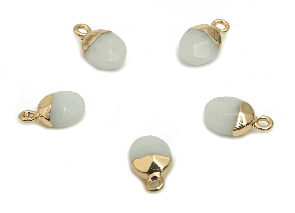 White Jade Mini Round Earring Charms - Brass Circle Pendant - Iron Loop - Natural Stone - Gold Tone Plated Brass – 13.52x8.1x5.3mm – NS1577E - DOMEDBAZAAR