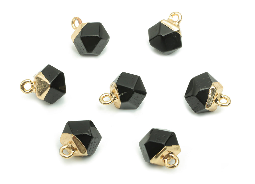 Black Stone Hexagon Earring Charms - Brass Hexagon Pendant - Iron Loop - Natural Stone - Gold Tone Plated Brass – 12.57x8.45x8.2mm – NS1580J - DOMEDBAZAAR