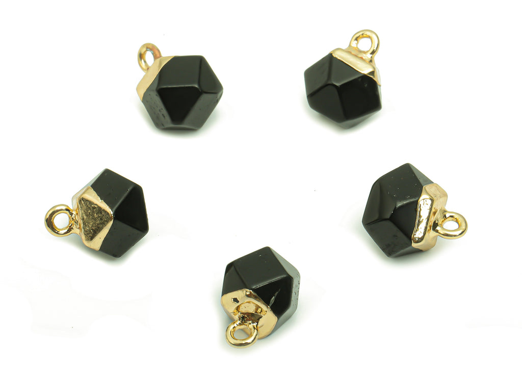 Black Stone Hexagon Earring Charms - Brass Hexagon Pendant - Iron Loop - Natural Stone - Gold Tone Plated Brass – 12.57x8.45x8.2mm – NS1580J - DOMEDBAZAAR