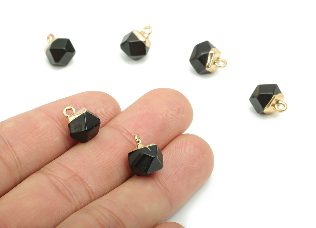Black Stone Hexagon Earring Charms - Brass Hexagon Pendant - Iron Loop - Natural Stone - Gold Tone Plated Brass – 12.57x8.45x8.2mm – NS1580J - DOMEDBAZAAR