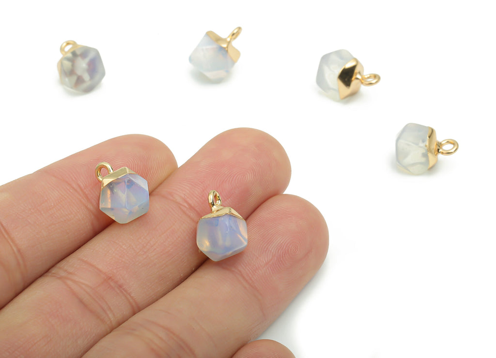 Opalite Hexagon Earring Charms - Brass Hexagon Pendant - Iron Loop - Natural Stone - Gold Tone Plated Brass – 12.57x8.45x8.18mm – NS1580D - DOMEDBAZAAR