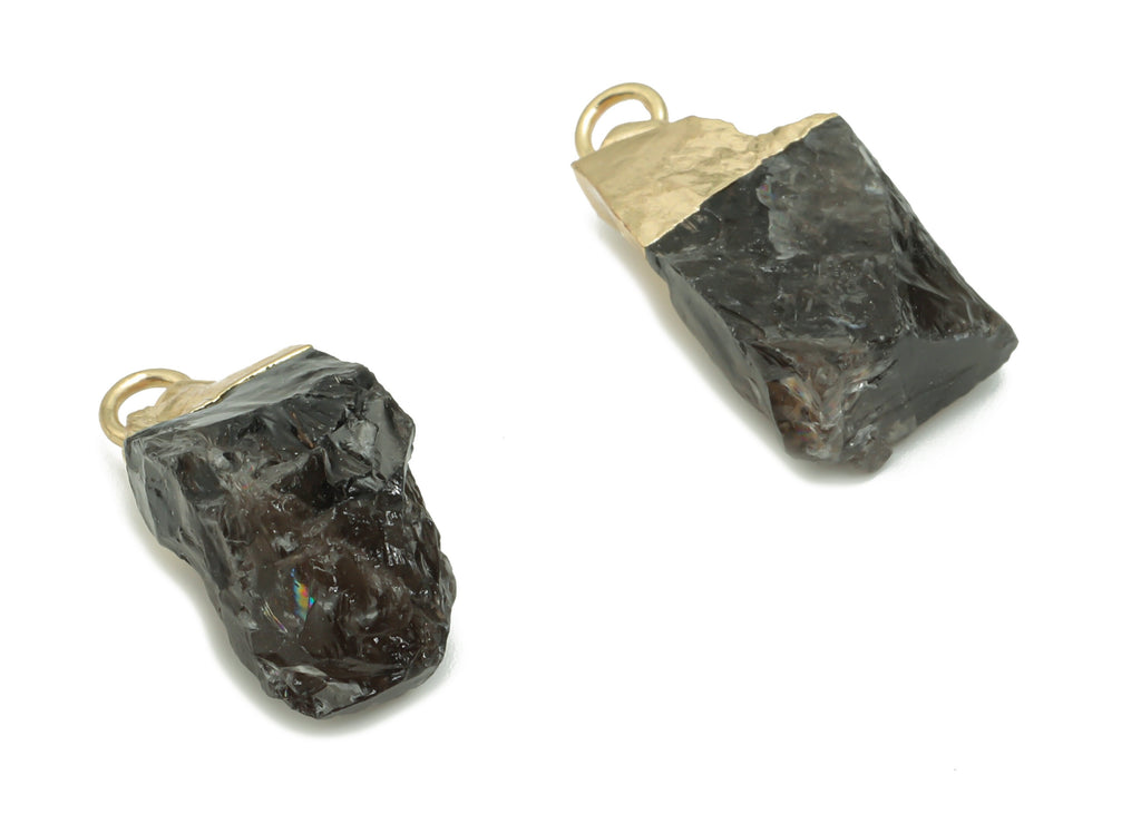 Black Obsidian Earring Charms - Brass Irregular Pendant - Iron Loop - Natural Stone - Gold Tone Plated Brass – 15.9x11.84x11.47mm – NS1587 - DOMEDBAZAAR
