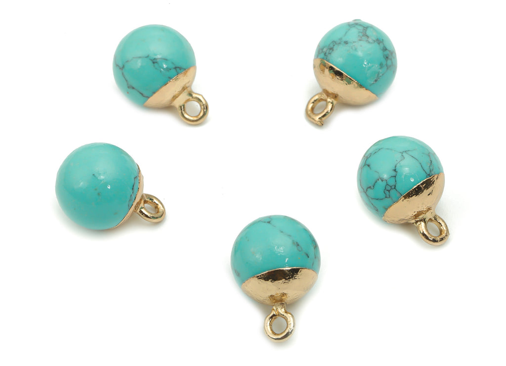 Blue Turquoise Ball Beads Charms - Brass Beads Pendant - Iron Loop - Natural Stone - Gold Tone Plated Brass – 14.58x10.8x10.8mm – NS1578D - DOMEDBAZAAR
