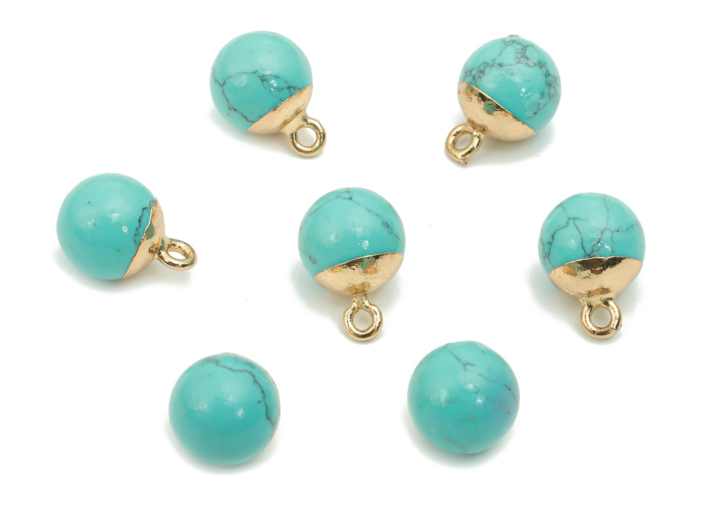 Blue Turquoise Ball Beads Charms - Brass Beads Pendant - Iron Loop - Natural Stone - Gold Tone Plated Brass – 14.58x10.8x10.8mm – NS1578D - DOMEDBAZAAR
