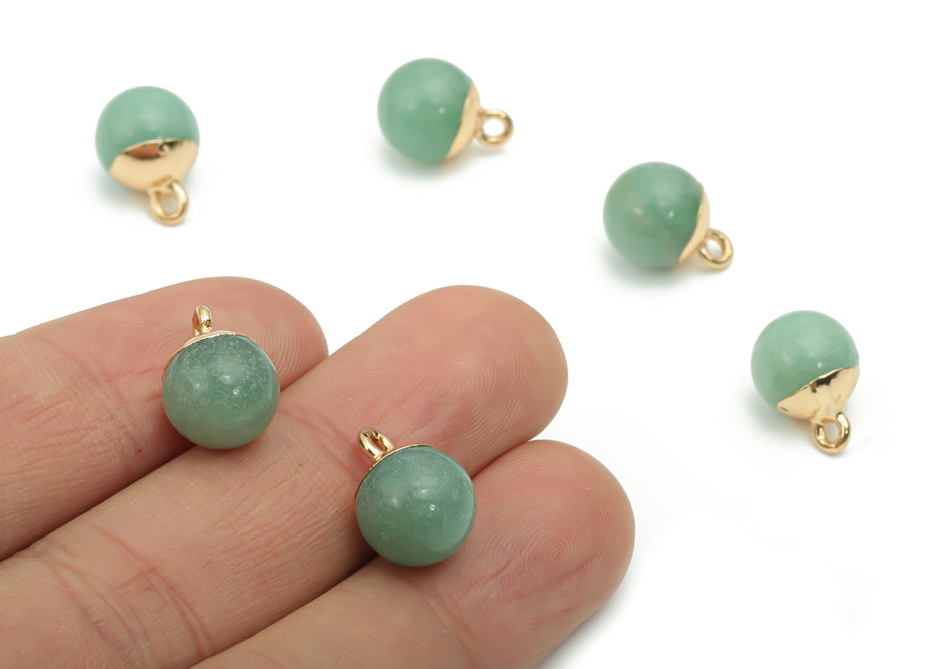 Aventurine Ball Beads Charms - Brass Ball Beads Pendant - Iron Loop - Natural Stone - Gold Tone Plated Brass – 14.58x10.8x10.8mm – NS1578G - DOMEDBAZAAR