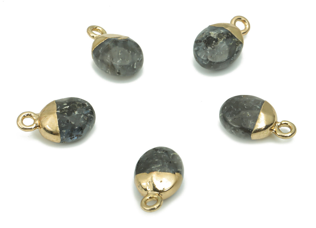 Gray Labradorite Mini Round Charms - Brass Circle Pendant - Iron Loop - Natural Stone - Gold Tone Plated Brass – 13.52x8.07x5.3mm – NS1577L - DOMEDBAZAAR