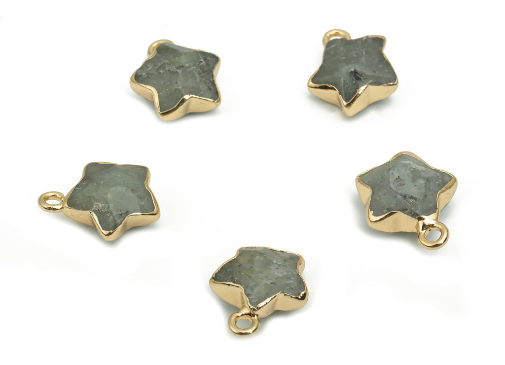 Gray Labradorite Star Earring Charms - Brass Star Pendant - Iron Loop - Natural Stone - Gold Tone Plated Brass – 15.94x12.86x6.5mm – NS1579D - DOMEDBAZAAR