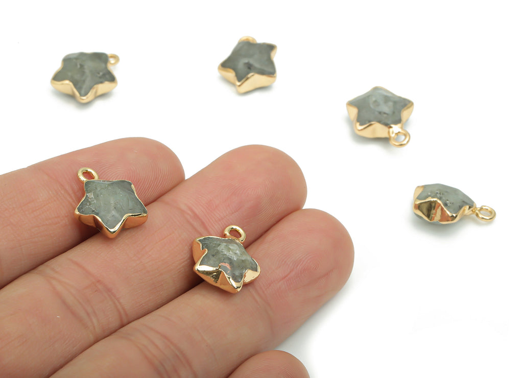 Gray Labradorite Star Earring Charms - Brass Star Pendant - Iron Loop - Natural Stone - Gold Tone Plated Brass – 15.94x12.86x6.5mm – NS1579D - DOMEDBAZAAR