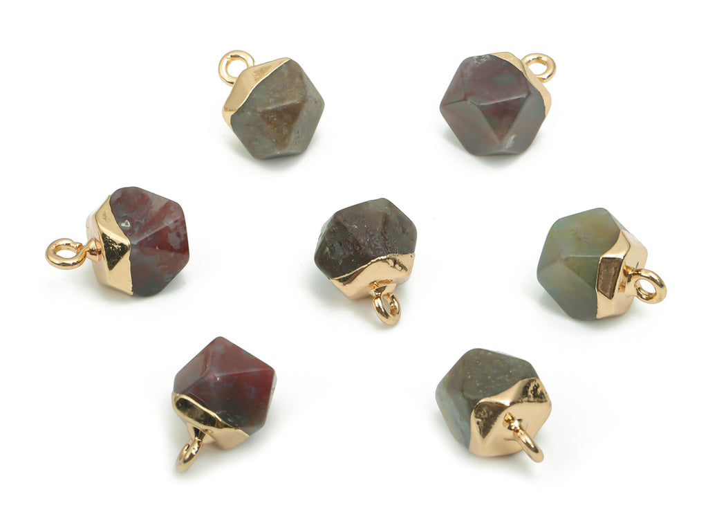 Agate Crystal Hexagon Charms - Brass Hexagon Pendant - Iron Loop - Natural Stone - Gold Tone Plated Brass – 12.57x8.45x8.18mm – NS1580G - DOMEDBAZAAR