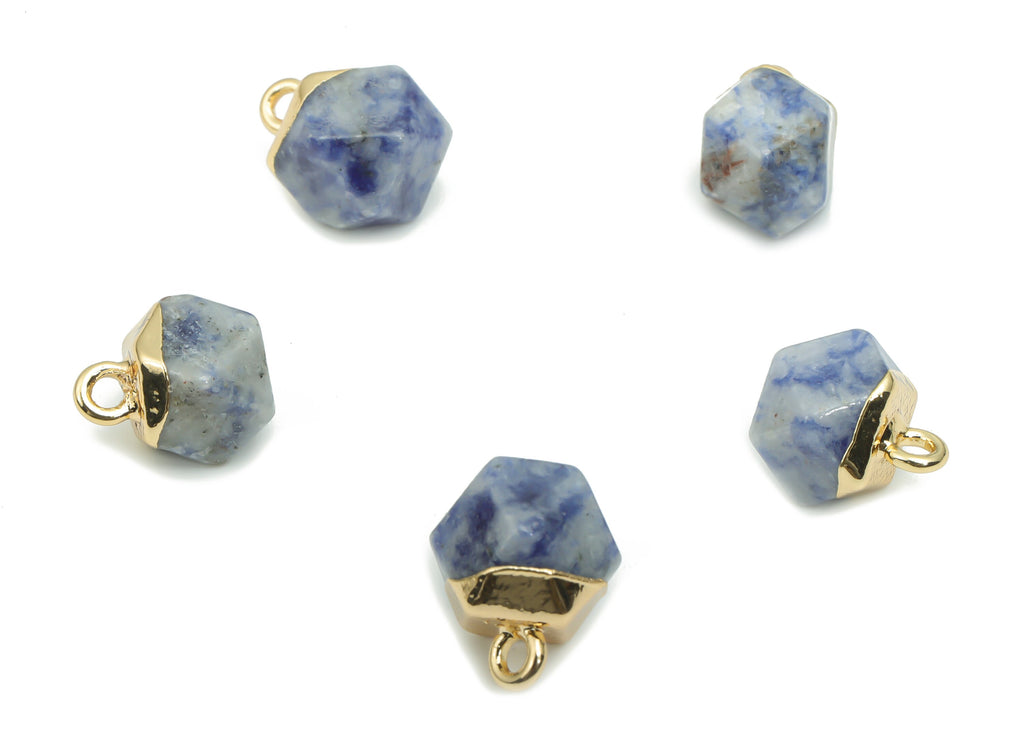 Blue Spot Jasper Hexagon Charms - Brass Hexagon Pendant - Iron Loop - Natural Stone - Gold Tone Plated Brass – 12.57x8.5x8.2mm – NS1580C - DOMEDBAZAAR