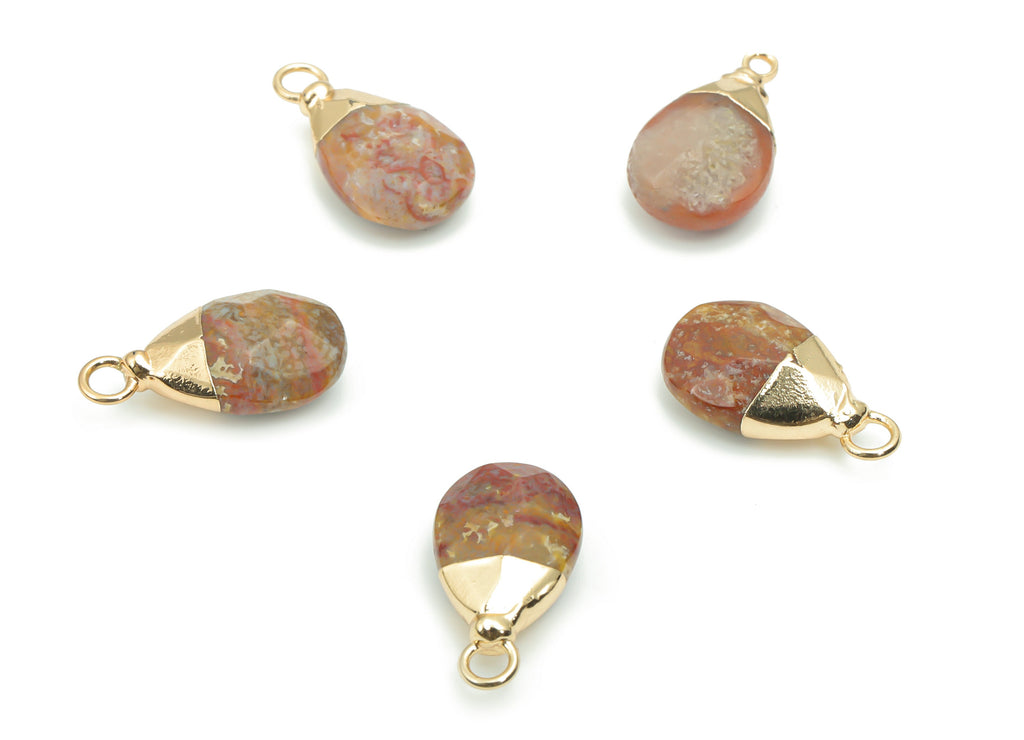 Drop Stone Earring Charms - Brass Drop Pendant - Iron Loop - Faceted Stone - Gold Tone Plated Brass – 17.82x10.32x6.21mm – NS1569B - DOMEDBAZAAR