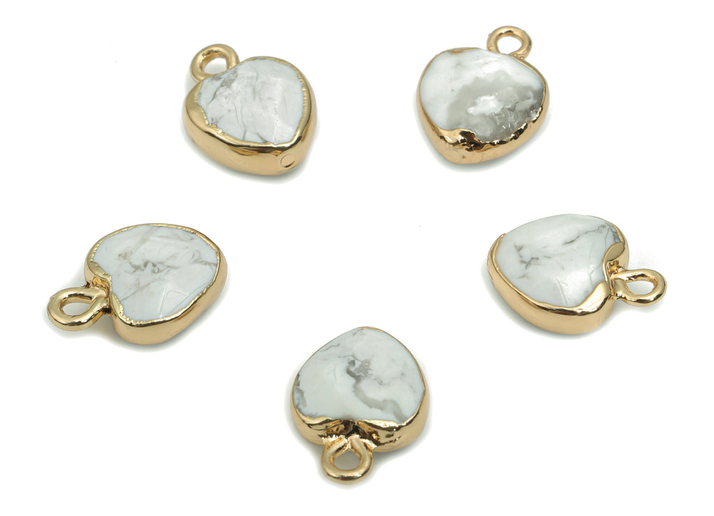 Howlite Heart Earring Charms - Brass Heart Pendant - Iron Loop - Natural Stone - Gold Tone Plated Brass – 14.07x10.44x5mm – NS1568B - DOMEDBAZAAR