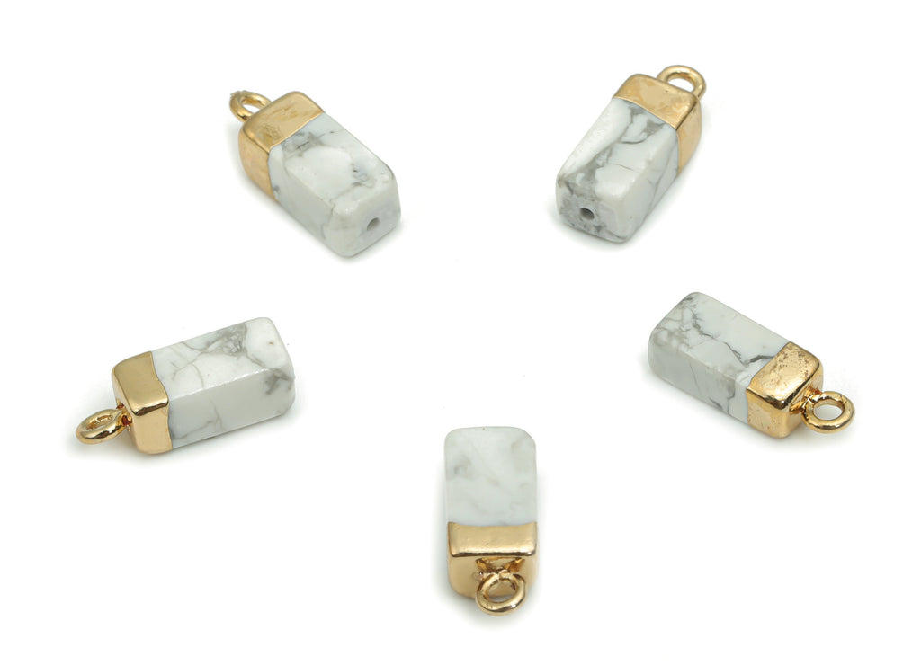 Howlite Rectangle Earring Charms - Brass Rectangle Pendant - Iron Loop - Natural Stone - Gold Tone Plated Brass – 16.3x6.03x5.21mm – NS1567A - DOMEDBAZAAR