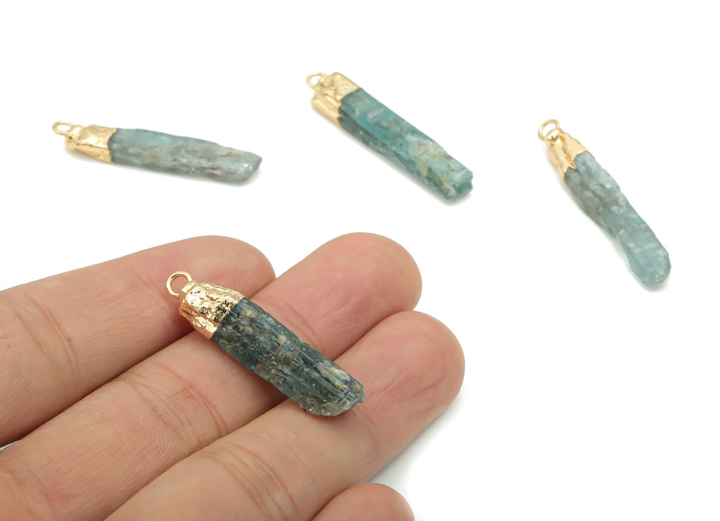 Kyanite Irregular Earring Charms - Brass Irregular Pendant - Iron Loop - Natural Stone - Gold Tone Plated Brass – 37.92x6.71x5.33mm – NS1590 - DOMEDBAZAAR