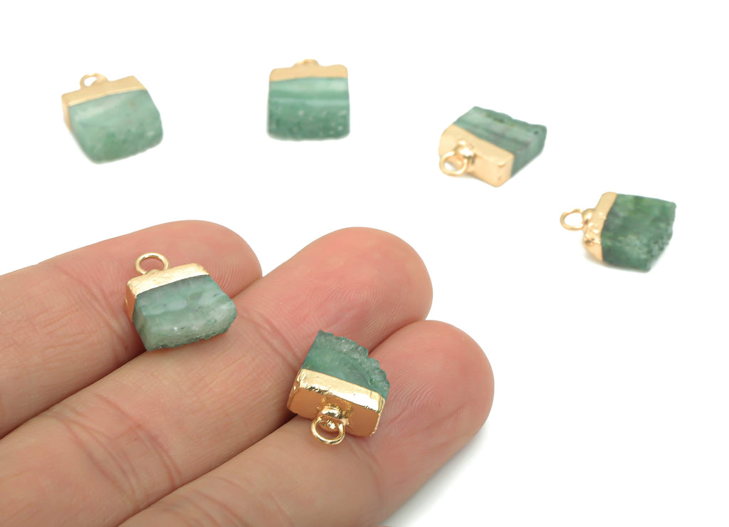 Dyed Quartz Crystal Earring Charms - Brass Square Pendant - Iron Loop - Druzy Charm - Gold Tone Plated Brass – 15.89x11.01x4.24mm– NS1573D - DOMEDBAZAAR