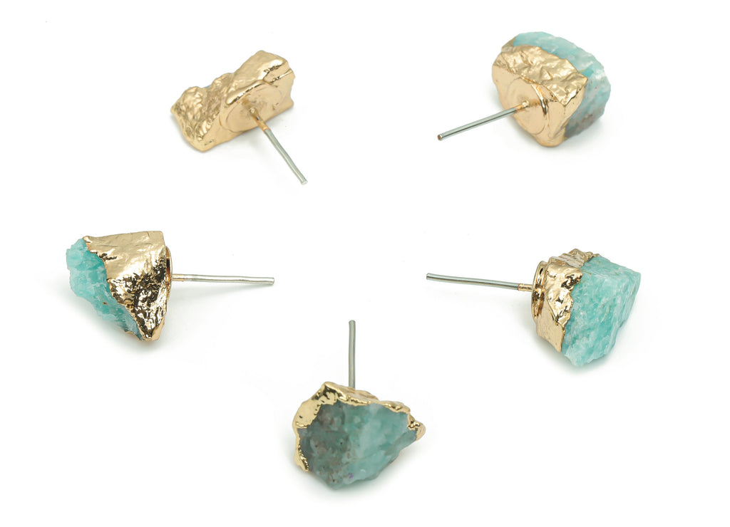 Amazonite Earring Stud - Brass Stone Earring Post - Natural Stone - Gold Tone Plated Brass – Stainless Steel Stud - 11.74x9.35x6.5mm –NS1591 - DOMEDBAZAAR