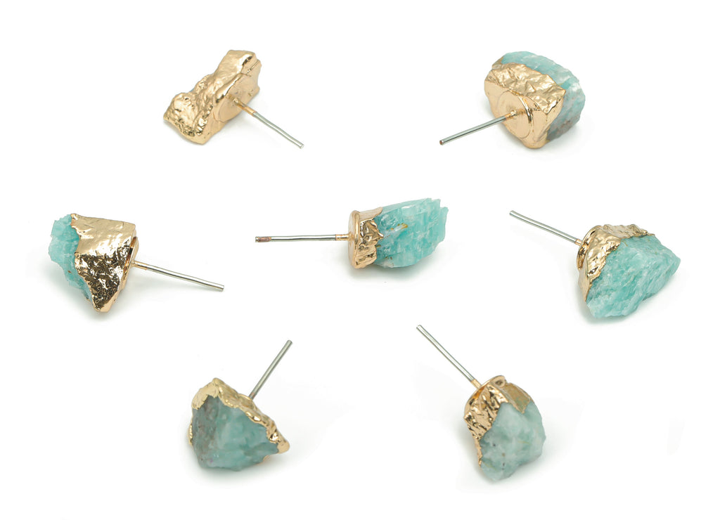 Amazonite Earring Stud - Brass Stone Earring Post - Natural Stone - Gold Tone Plated Brass – Stainless Steel Stud - 11.74x9.35x6.5mm –NS1591 - DOMEDBAZAAR