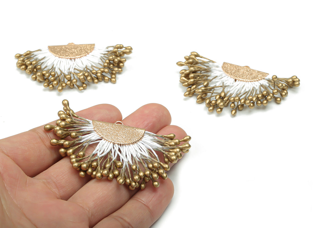 Tassel Semi Circle Earring Charms - Brass Half Moon Earring Charms - Fringe Tassel - JewelrySupplies - 69.18x40.31x3.24mm - TS1122 - DOMEDBAZAAR