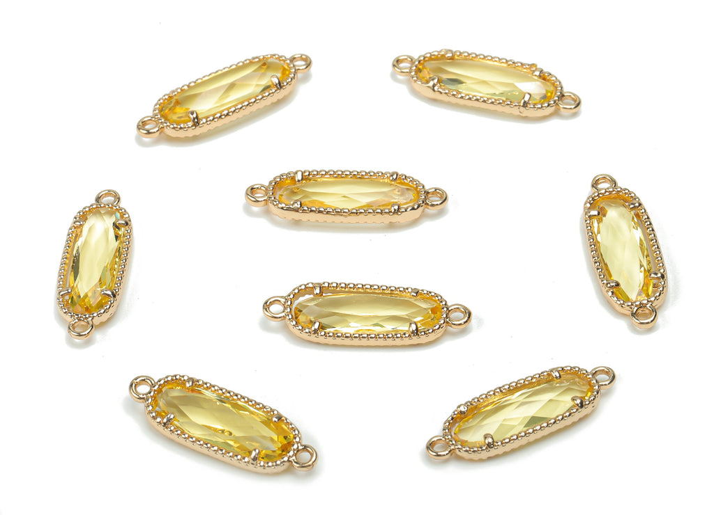 Glass Oval Earring Connector - Brass Oval Frame Charms and Pendant - Gold Tone Plated Brass - Jewelry Supplies - 20.86x6.98x3.48mm - GS1072B - DOMEDBAZAAR