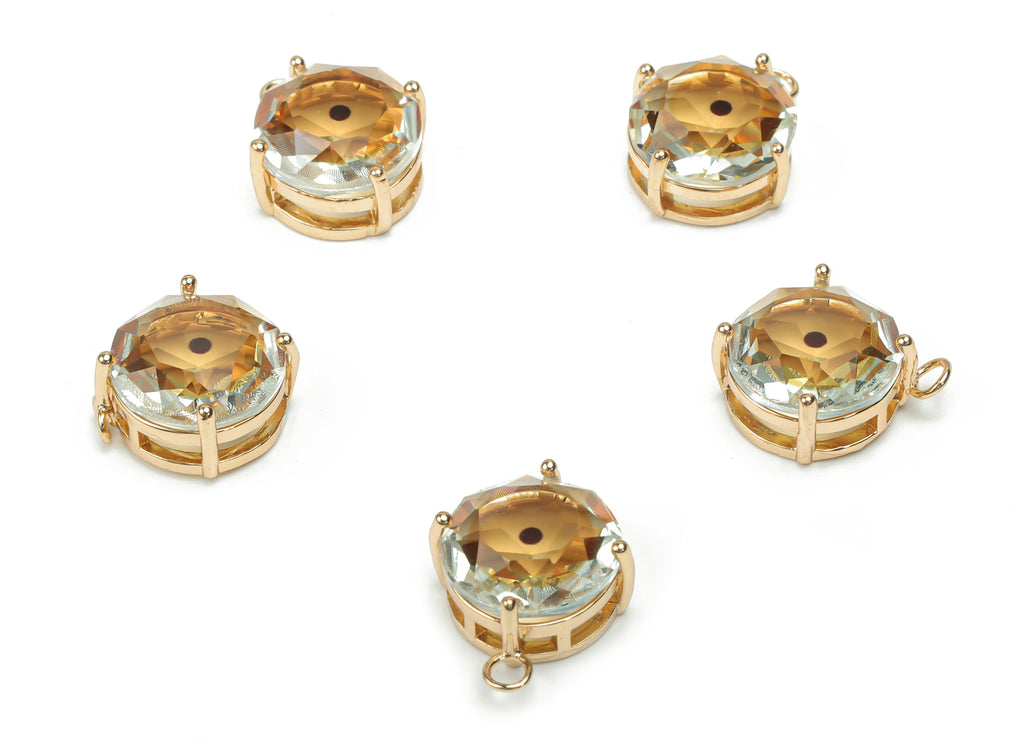 Glass Round Earring Charms - Brass Circle Frame Pendant - Gold Tone Plated Brass - Jewelry Making Supplies - 16.49x13.9x7.5mm - GS1070 - DOMEDBAZAAR