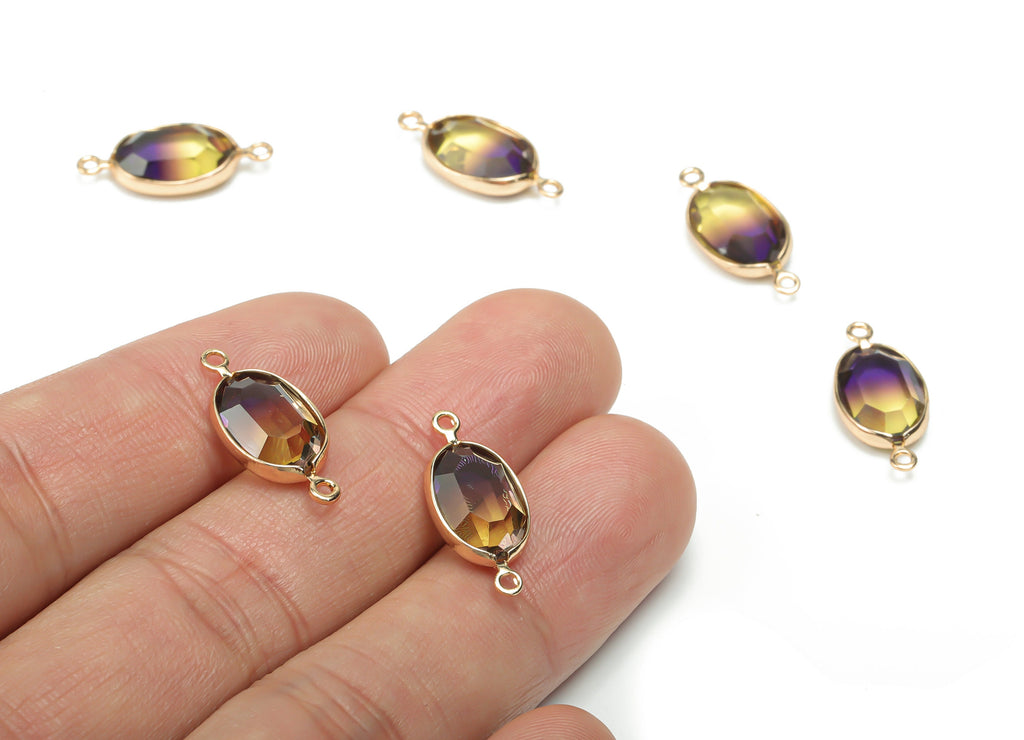 Glass Oval Earring Connector - Brass Oval Frame Charms and Pendant - Gold Tone Plated Brass - Faceted Glass - 20.2x9.03x3.89mm - GS1074A - DOMEDBAZAAR
