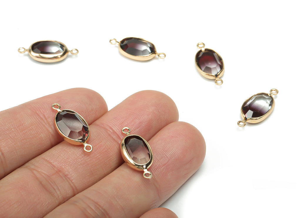 Glass Oval Earring Connector - Brass Oval Frame Charms and Pendant - Gold Tone Plated Brass - Faceted Glass - 20.2x9.03x3.89mm - GS1074C - DOMEDBAZAAR