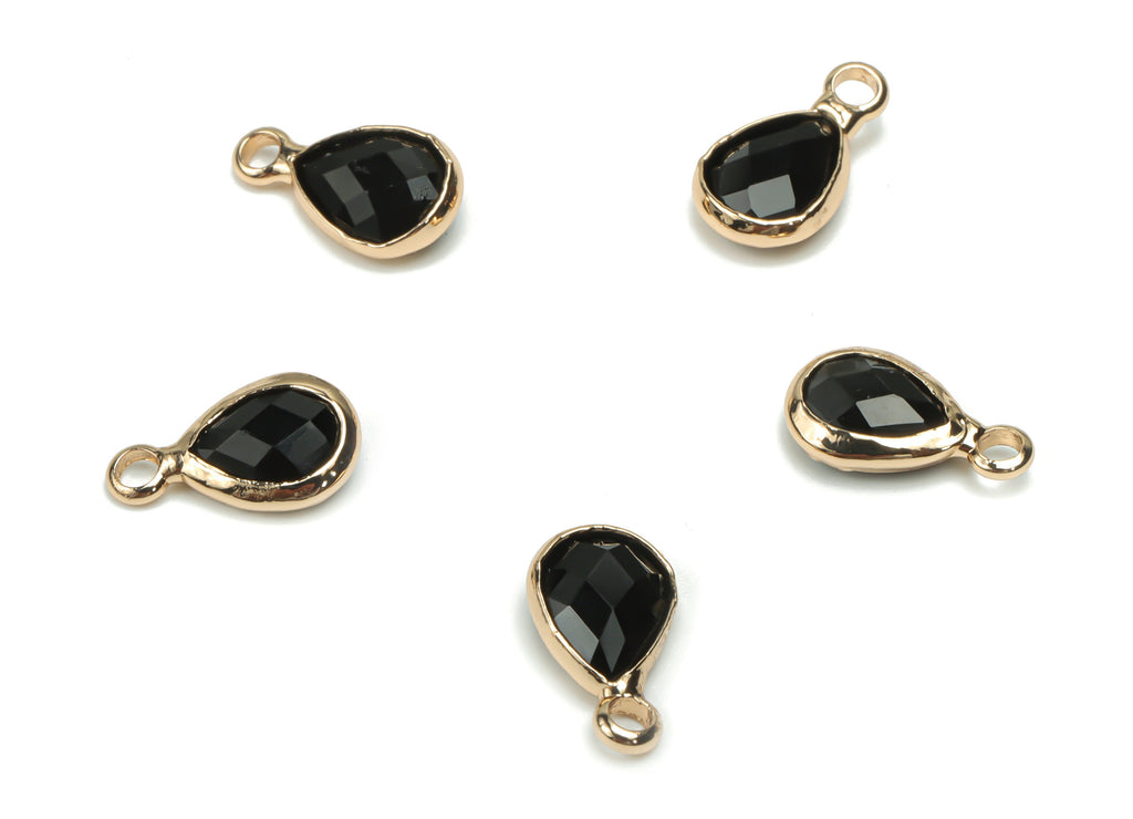 Glass Mini Drop Earring Charms - Brass Teardrop Frame Pendant - Gold Tone Plated Brass - Faceted Glass - 11.83x6.62x3.4mm - GS1068B - DOMEDBAZAAR