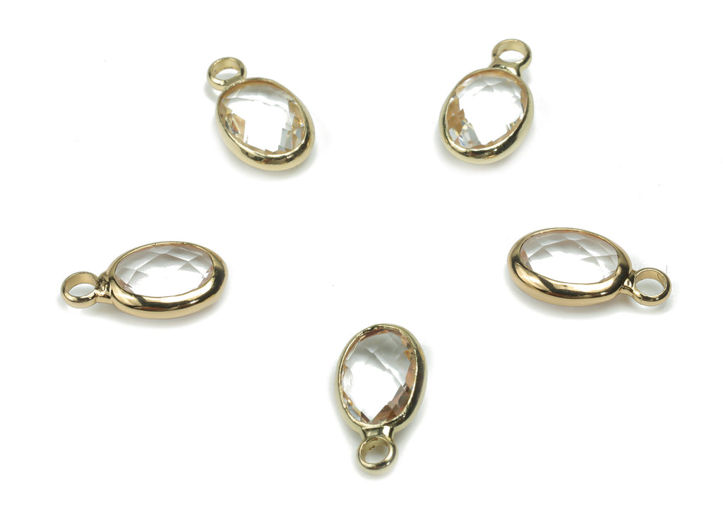 Glass Mini Oval Earring Charms - Brass Oval Pendant - Gold Tone Plated Brass - Jewelry Making Supplies - 11.84x6.69x3.17mm - GS1071B - DOMEDBAZAAR