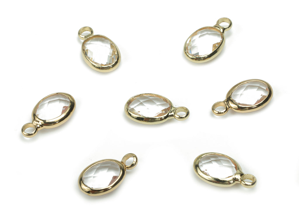 Glass Mini Oval Earring Charms - Brass Oval Pendant - Gold Tone Plated Brass - Jewelry Making Supplies - 11.84x6.69x3.17mm - GS1071B - DOMEDBAZAAR