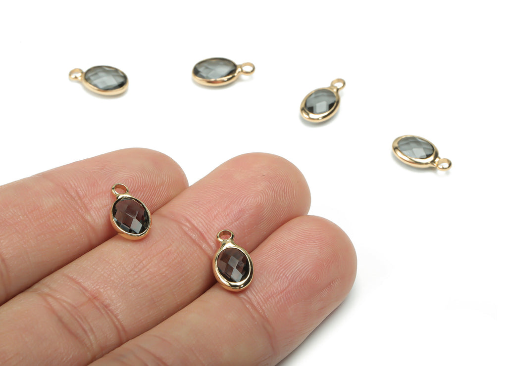 Glass Mini Oval Earring Charms - Brass Oval Pendant - Gold Tone Plated Brass - Faceted Glass - Jewelry Supplies - 11.84x6.69x3.2mm - GS1071A - DOMEDBAZAAR