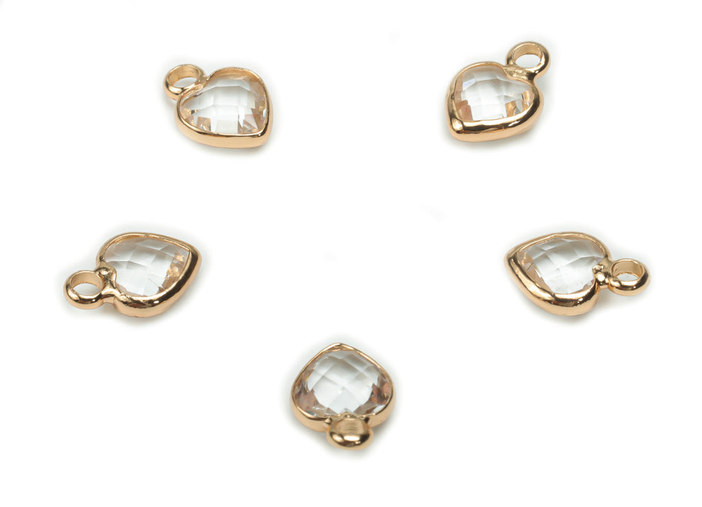 Glass Mini Heart Earring Charms - Brass Heart Frame Pendant - Gold Tone Plated Brass - Jewelry Making Supplies - 9.22x6.54x2.81mm - GS1067 - DOMEDBAZAAR