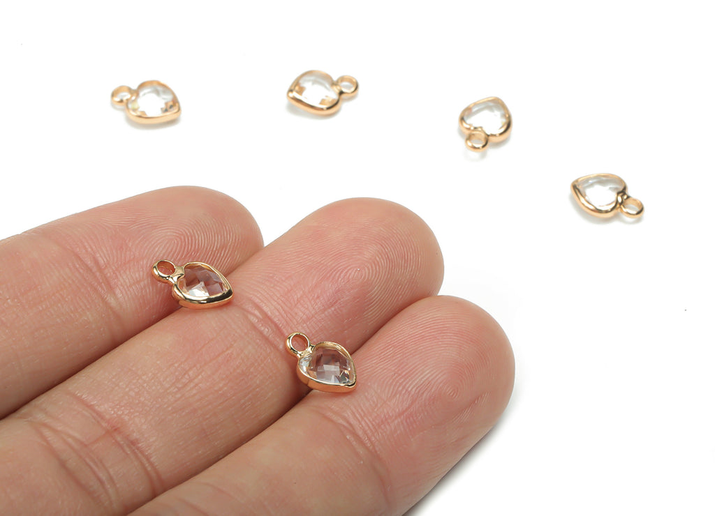 Glass Mini Heart Earring Charms - Brass Heart Frame Pendant - Gold Tone Plated Brass - Jewelry Making Supplies - 9.22x6.54x2.81mm - GS1067 - DOMEDBAZAAR