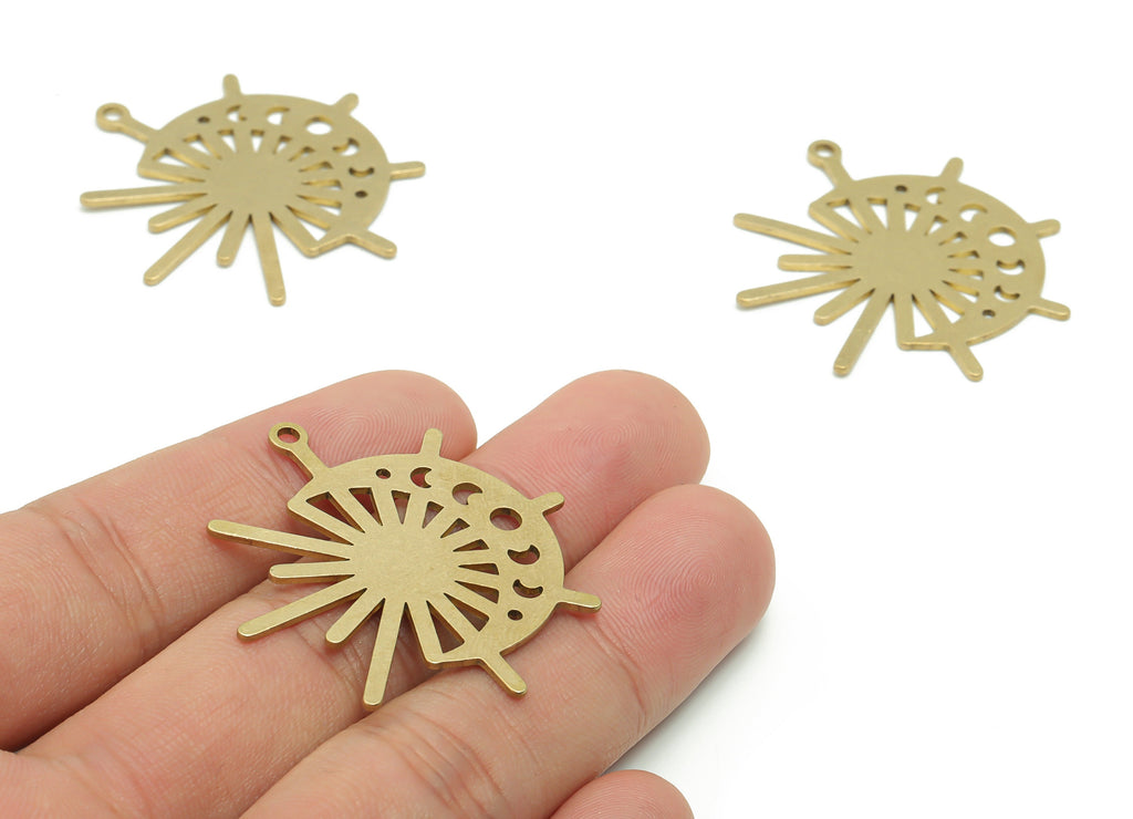 Brass Crescent Sun Earring Charms - Raw Brass Phase of Moon Pendant - Jewelry Making Supplies - 39.98x37.77x0.87mm - PPZ0109 - DOMEDBAZAAR