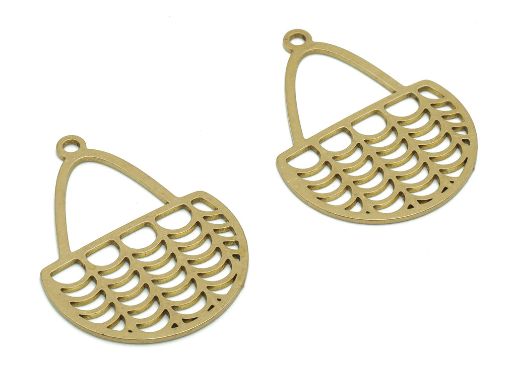 Brass Basket Crescent Earring Charms - Raw Brass Semicircle Moon Pendant - Jewelry Making Supplies - 32.75x23.93x0.76mm - PPA0795 - DOMEDBAZAAR