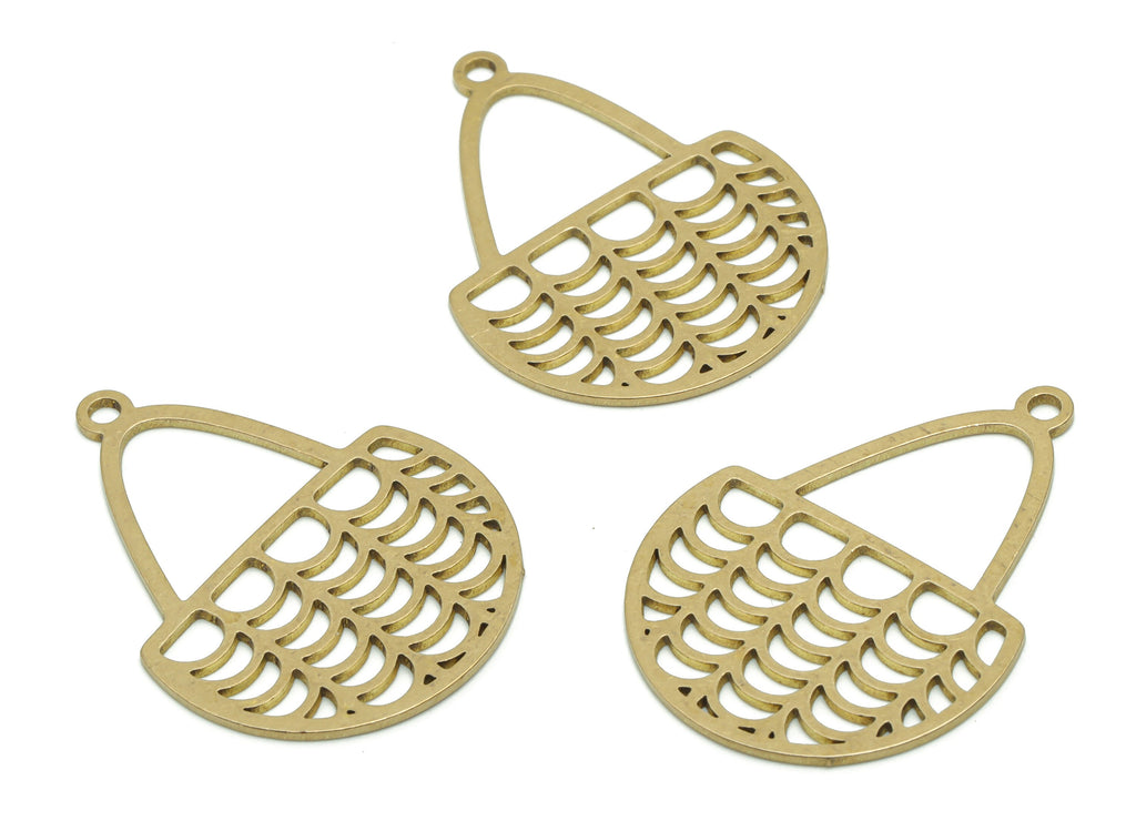 Brass Basket Crescent Earring Charms - Raw Brass Semicircle Moon Pendant - Jewelry Making Supplies - 32.75x23.93x0.76mm - PPA0795 - DOMEDBAZAAR