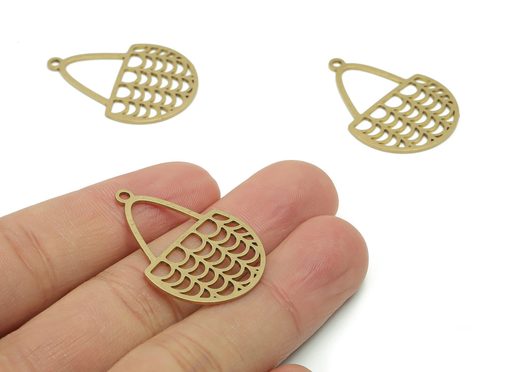 Brass Basket Crescent Earring Charms - Raw Brass Semicircle Moon Pendant - Jewelry Making Supplies - 32.75x23.93x0.76mm - PPA0795 - DOMEDBAZAAR
