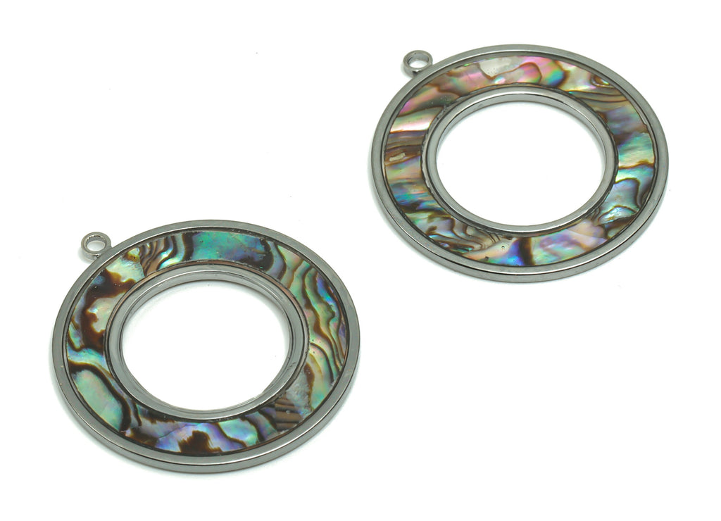 Abalone Shell Circle Charms - Natural Abalone Shell Circle Earrings - Abalone Shell Necklace Pendant - 1 Hole - 27.63x25.18x1.26mm - SF1112 - DOMEDBAZAAR