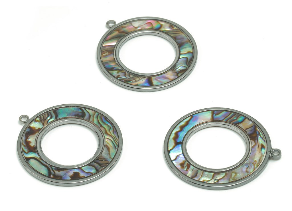 Abalone Shell Circle Charms - Natural Abalone Shell Circle Earrings - Abalone Shell Necklace Pendant - 1 Hole - 27.63x25.18x1.26mm - SF1112 - DOMEDBAZAAR