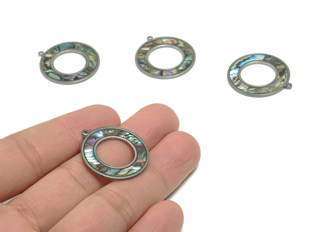Abalone Shell Circle Charms - Natural Abalone Shell Circle Earrings - Abalone Shell Necklace Pendant - 1 Hole - 27.63x25.18x1.26mm - SF1112 - DOMEDBAZAAR