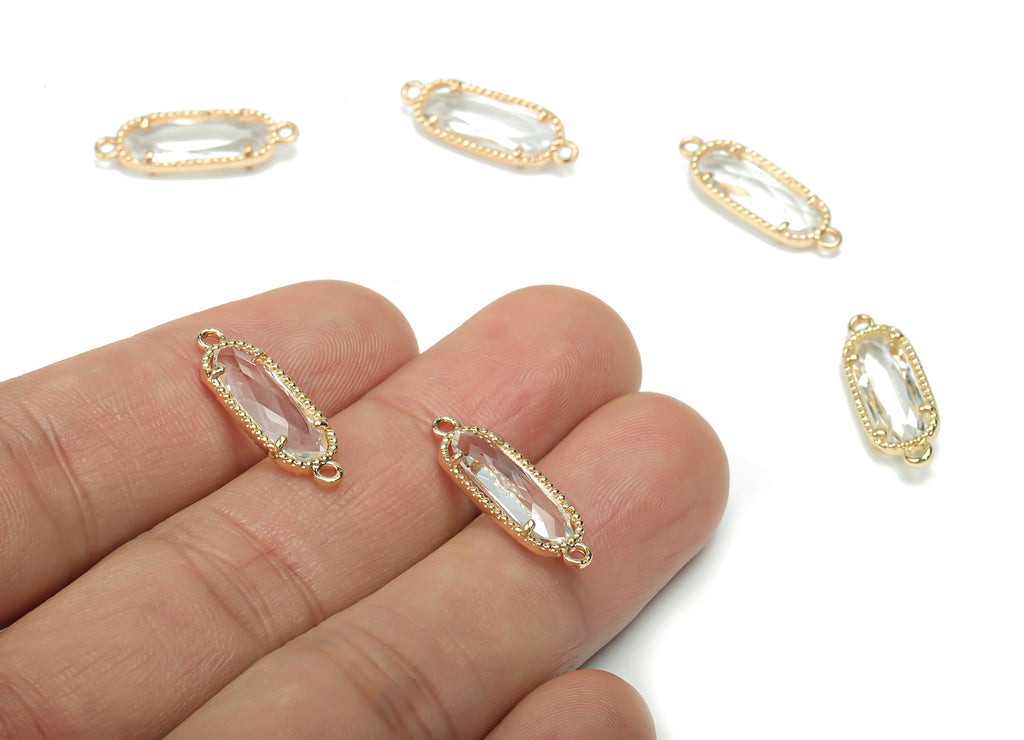 Glass Oval Earring Connector - Brass Oval Frame Charms and Pendant - Gold Tone Plated Brass - Jewelry Supplies - 20.86x6.98x3.48mm - GS1072A - DOMEDBAZAAR