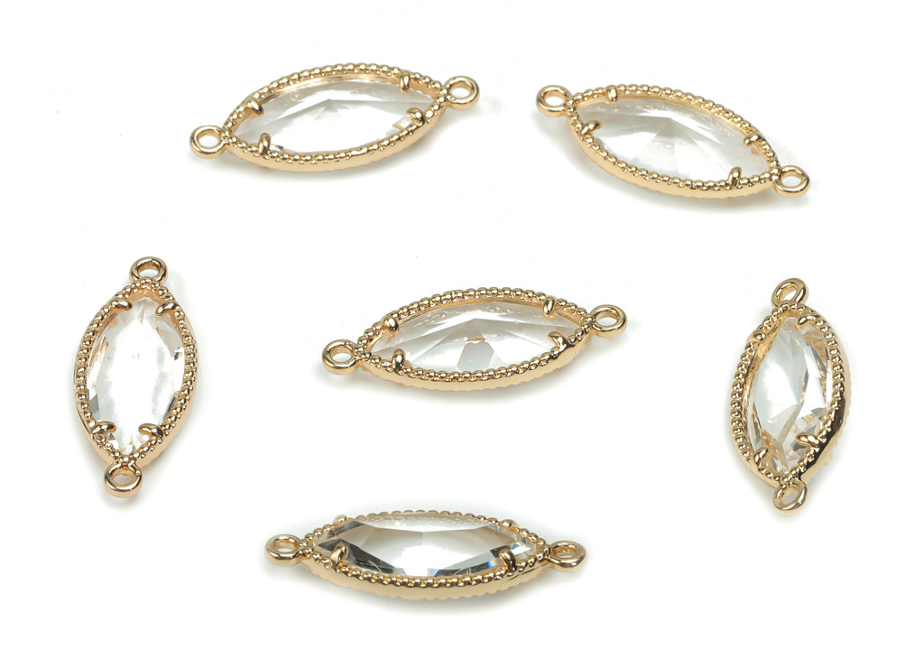 Glass Marquise Earring Connector - Brass Oval Frame Charms and Pendant - Gold Tone Plated Brass - Jewelry Supplies - 21.4x8.5x4.6mm -GS1073A - DOMEDBAZAAR