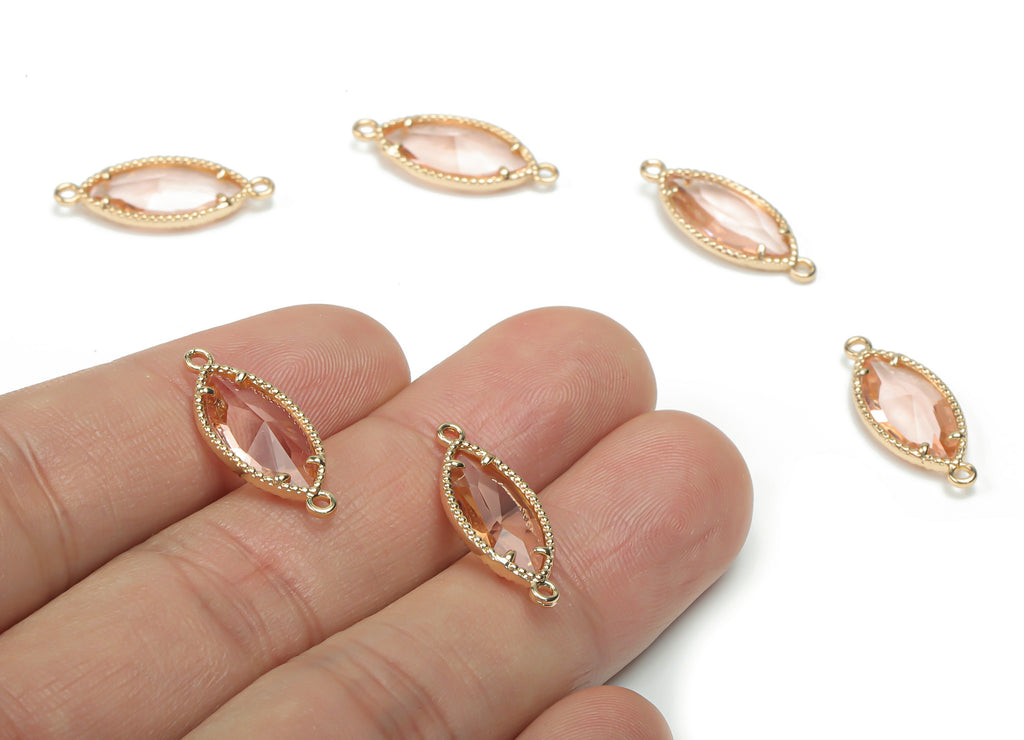 Glass Marquise Earring Connector - Brass Oval Frame Charms and Pendant - Gold Tone Plated Brass - Jewelry Supplies - 21.4x8.5x4.6mm -GS1073B - DOMEDBAZAAR