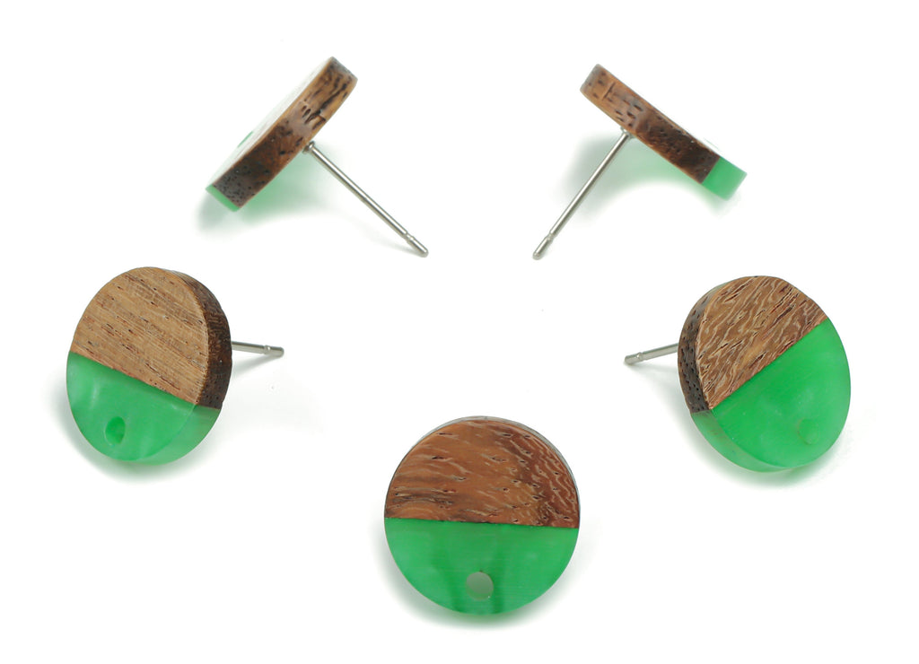 Natural Wooden Round Earring Stud - Resin Circle Post - 316 Surgical Stainless Steel Stud - Jewelry Supplies - 14.06x14.06x2.73mm - BB1135D - DOMEDBAZAAR