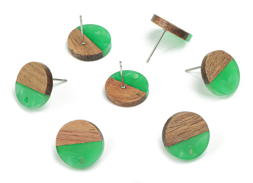 Natural Wooden Round Earring Stud - Resin Circle Post - 316 Surgical Stainless Steel Stud - Jewelry Supplies - 14.06x14.06x2.73mm - BB1135D - DOMEDBAZAAR