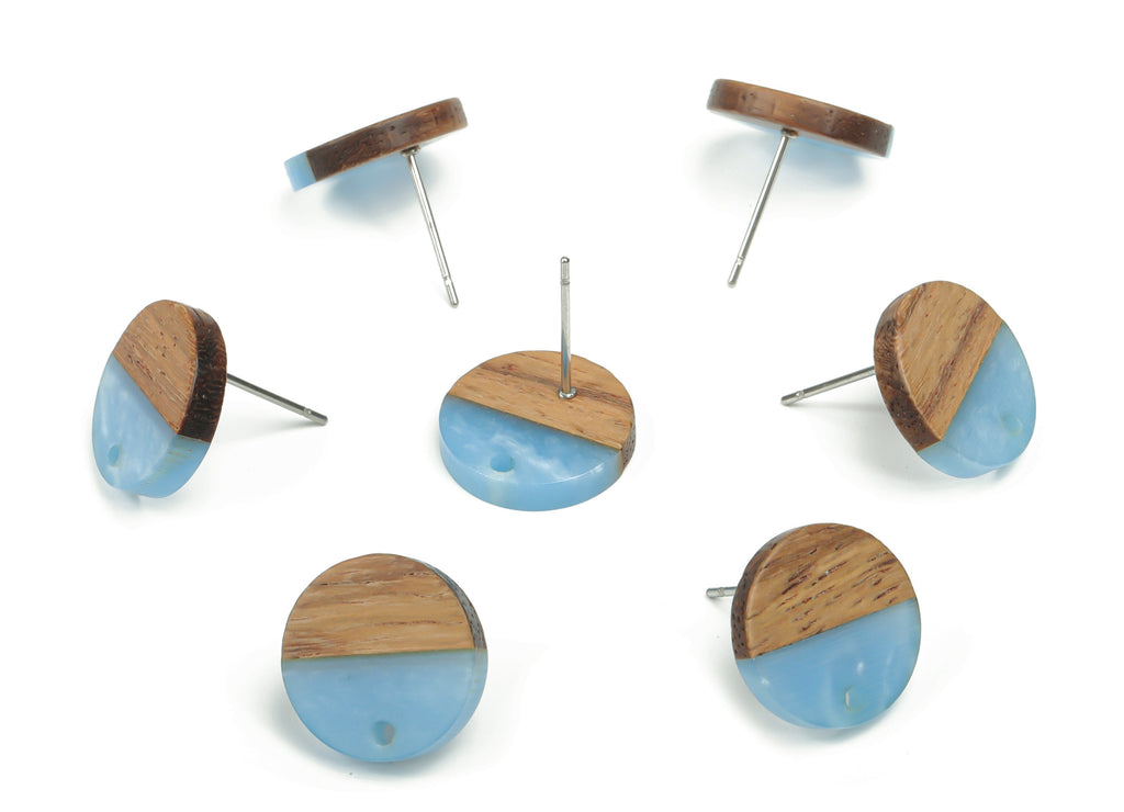Natural Wooden Round Earring Stud - Resin Circle Post - 316 Surgical Stainless Steel Stud - Jewelry Supplies - 14.06x14.06x2.73mm - BB1135B - DOMEDBAZAAR