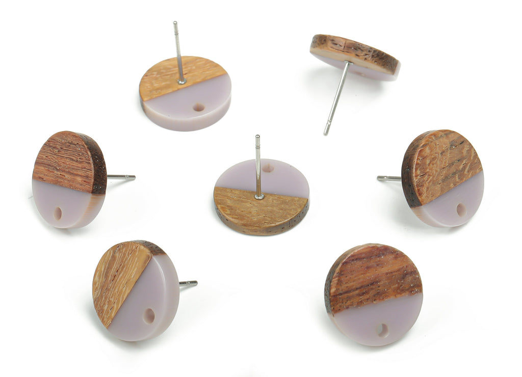 Natural Wooden Round Earring Stud - Resin Circle Post - 316 Surgical Stainless Steel Stud - Jewelry Supplies - 14.06x14.06x2.73mm - BB1135A - DOMEDBAZAAR