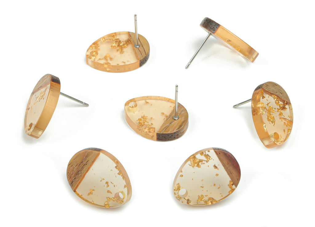 Natural Wooden Drop Earring Stud - Resin Drop Post - 316 Surgical Stainless Steel Stud - Jewelry Supplies - 17.44x13.05x3.1mm - BB1145A - DOMEDBAZAAR
