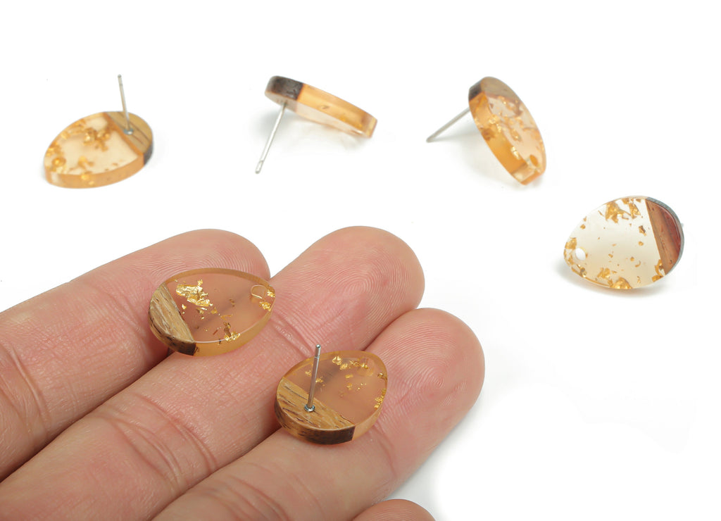 Natural Wooden Drop Earring Stud - Resin Drop Post - 316 Surgical Stainless Steel Stud - Jewelry Supplies - 17.44x13.05x3.1mm - BB1145A - DOMEDBAZAAR